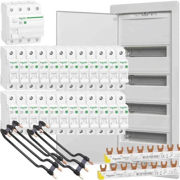 Unterputz-Verteilungsset, 4-reihig, FI-Schalter, 24x B16A