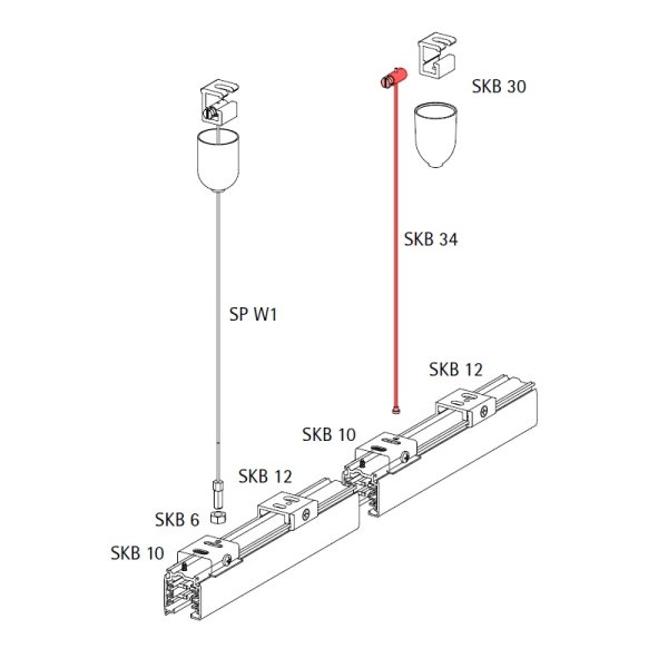 NORDIC-ALUMINIUM SKB34-1/3M Seilabhängung für 3-Phasen-Stromschienen, Stahl, 3m