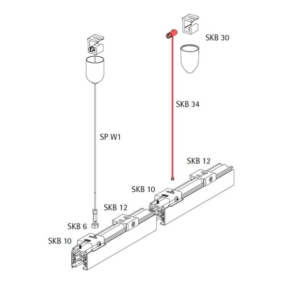 NORDIC-ALUMINIUM SKB34-1/5M Seilabhängung für 3-Phasen-Stromschienen, Stahl, 5m