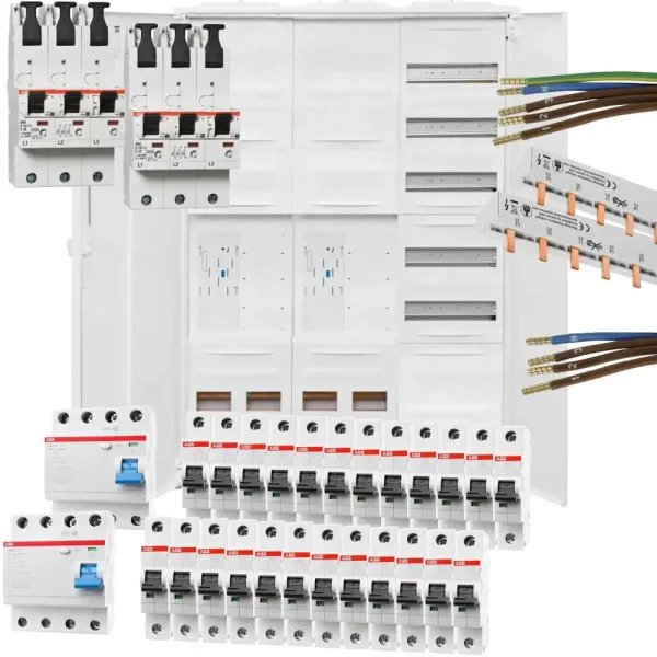 Komplett-Zählerschrank, 2x eHZ/2R, Verteilerfeld/APZ, SLS 50A/50A, 2x FI, 24x B16