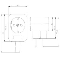 Schutzkontakt-Zwischenstecker mit Kabelabzweig | 16A 230VAC Schwarz