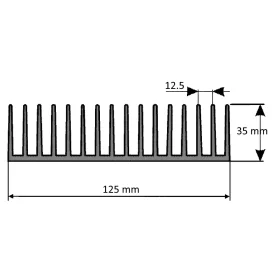 Rippen-Kühlkörper, 500x125x35mm, Alu blank