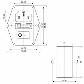 Kaltgeräte-Einbaustecker mit Sicherungshalter und Kontrollschalter