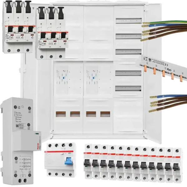 Komplett-Zählerschrank, 2x eHZ/2R, Verteilerfeld/APZ, SLS 35A/35A, FI, 12x B16, ÜS