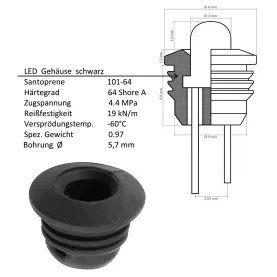 LED-Fassung, 3mm, Neopren-Gummi, Außen-Ø...