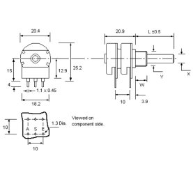 OMEG Serie PC2G20BU Stereo-Potentiometer mit 6mm Achse, linear/logarithmisch