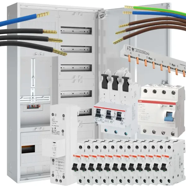 Komplett-Zählerschränke, 3-Punkt, Verteilerfeld/APZ, FI, 12x B16A, Kombiableiter, SLS nach Wahl