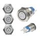 22mm Edelstahl-Taster mit LED-Beleuchtung und Symbolen, Einbau-Ø 19mm, IP67