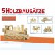 Holzbausatz 5x Technikmotive (Oldtimer, Lokomotive, Fahrrad, Doppeldecker, Hubschrauber)