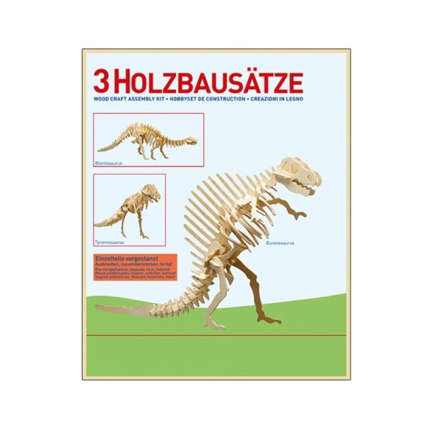 Holzbausatz 3x Dinosaurier (Brontosaurus, Tyrannosaurus, Ouranosaurus)