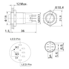 18mm Edelstahl-Taster mit LED Punkt-/Ringbeleuchtung, 1...