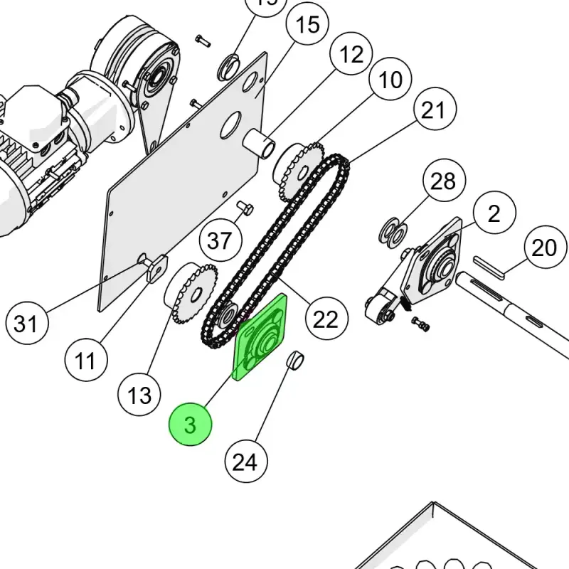 ETA HACK 20-130 / PE-K 32-140, Flanschplatte für Ascheschnecke, komplett