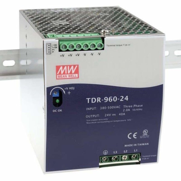 MeanWell Serien TDR-240/480/960, 3-Phasen-Netzteile für 35mm DIN-Schiene