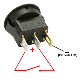 KFZ Wippenschalter mit roter LED, Ø 20mm, 20A/12V, EIN/AUS