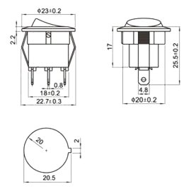 KFZ Wippenschalter mit roter LED, Ø 20mm, 20A/12V, EIN/AUS