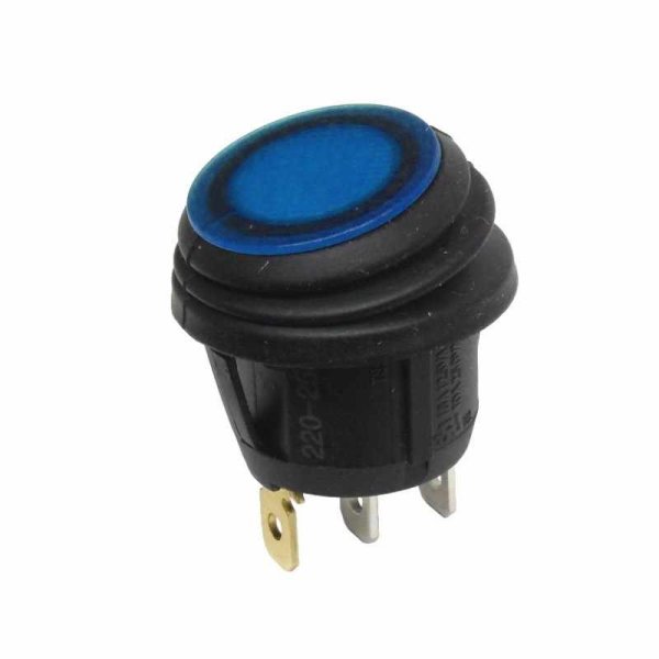 Kontroll-Wippenschalter, IP65, Ø 20mm, 1-polig, EIN/AUS, 10A/250V, blau