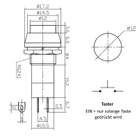 Drucktaster Rund 12mm Einbau-Ø | 1 Schließer...