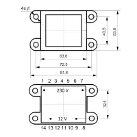 Printtransformator 30VA | In 230V, Out 12V 2,5A | 64x54x48mm