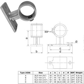 Temperguss Rohrverbinder-Serie, Formteil: Halterung, Geländerführung für Handlauf, 42,4mm (1¼")
