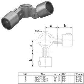 Temperguss Rohrverbinder-Serie, Formteil: Winkelgelenk mit Durchgang, 33,7mm (1")