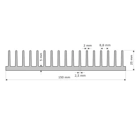 Rippen-Kühlkörper, 150x50x25mm, Alu blank