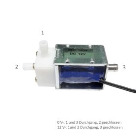 Magnetventil, 12V-, 3 Anschlüsse, 2 Positionen, Schlauchanschluss 6mm