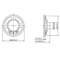 Kleinlautsprecher, Ø 66mm, 8Ohm, 0,5W, 0...4000Hz, Mylar, wetterfest