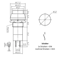Druckschalter Rund 12mm Einbau-Ø | 1-polig EIN/AUS 1A 250VAC | Grün