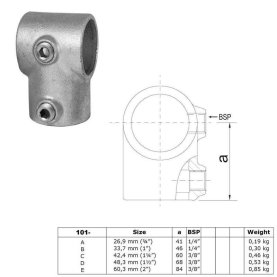 Temperguss Rohrverbinder-Serie, Formteil: T-Stück mit Durchgang, 90°, kurz, 33,7mm (1")