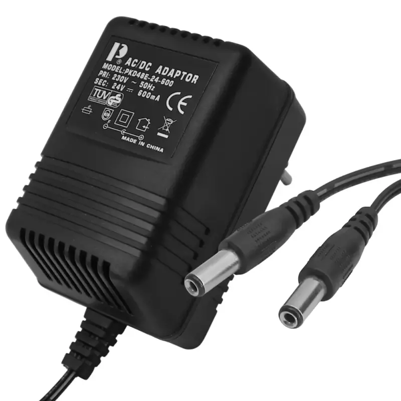 Trafo-Steckernetzteil 24VDC 0,6A | 2x Hohlstecker 5,5/2,1mm Pluspol innen