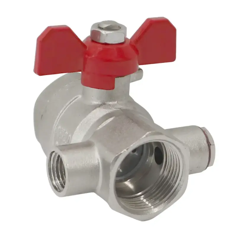 Edelstahl Kugelhahn DN20 3/4" IG | 2x Wartungsanschlüsse 1/4" IG | PN25 Griff Rot