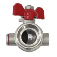 Edelstahl Kugelhahn DN20 3/4" IG | 2x Wartungsanschlüsse 1/4" IG | PN25 Griff Rot