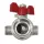 Edelstahl Kugelhahn DN20 3/4" IG | 2x Wartungsanschlüsse 1/4" IG | PN25 Griff Rot