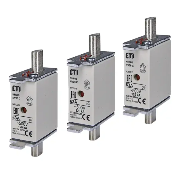 ETI 004181212 NH-Sicherungseinsatz, NH000, 63A, gG, 500V~/250V-, 3 Stück