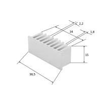 Rippen-Kühlkörper, 39x15x15mm, Alu blank