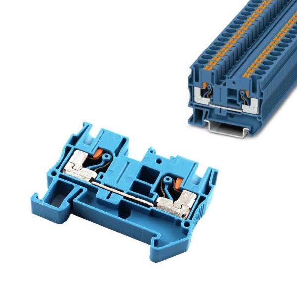 35mm² DC Hochstrom Klemmenblock für 35mm DIN-Hutschiene, 125A/800V,  rot/blau