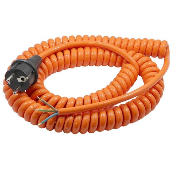 PUR-Spiralkabel mit Schutzkontaktstecker, 3G1,5mm², 100cm, max. 5m, orange