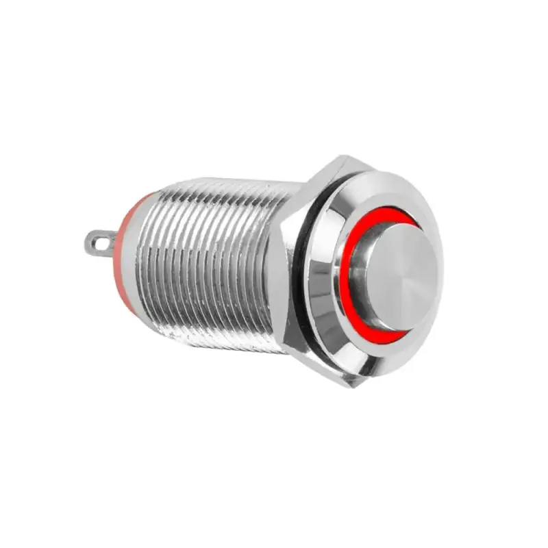 Metall-Drucktaster IP67 | Einbau-Ø 12mm | 12V LED-Ringbeleuchtung Rot