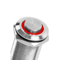 Metall-Drucktaster IP67 | Einbau-Ø 12mm | 12V LED-Ringbeleuchtung Rot