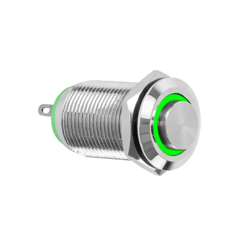 Metall-Drucktaster IP67 | Einbau-Ø 12mm | 12V LED-Ringbeleuchtung Grün