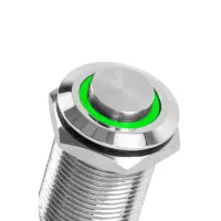 Metall-Drucktaster IP67 | Einbau-Ø 12mm | 12V LED-Ringbeleuchtung Grün