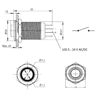 Metall-Druckschalter IP67 | Einbau-Ø 12mm | 12V LED-Ringbeleuchtung Weiß