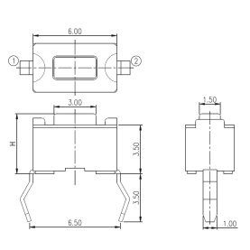 TACT Print-Eingabetaster, 3,5x6mm, H 4,3mm, 50mA, 12V, 100 Stück