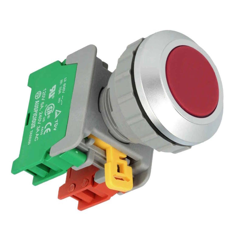 30mm Einbau-Drucktaster IP65 | NC/NO 3A 240VAC | Taste flach Rot