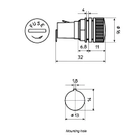 Sicherungshalter mit Schraubkappe, 5x20mm, Einbau-Ø 13mm, 10A/250V