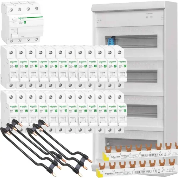 Aufputz-Verteilungsset, 4-reihig, FI-Schalter, 24x B16A