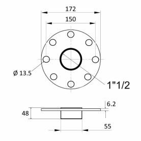 Gewindeflansch mit Gewinde DN40 (1½"), emailliert, Lochkreis 150mm