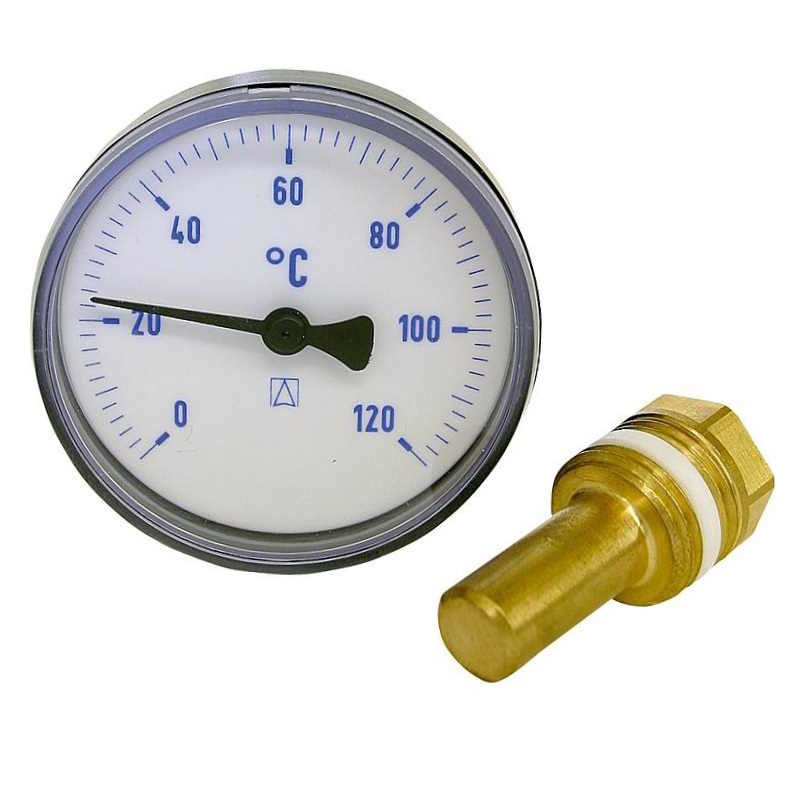 2 x Thermometer d= 63 mm 45 mm Fühler 1/2"  0-120° Bimetall Tauchfühler