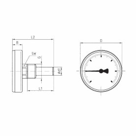 Bimetall-Thermometer, DN15 (1/2&quot;), &Oslash; 63mm, 0...60&deg;C, schwarz