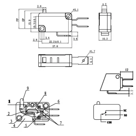 KW3-16A-B Mikroschalter, 28mm, 16A, 250V~, 1 Wechsler, ohne Zusatzbetätiger